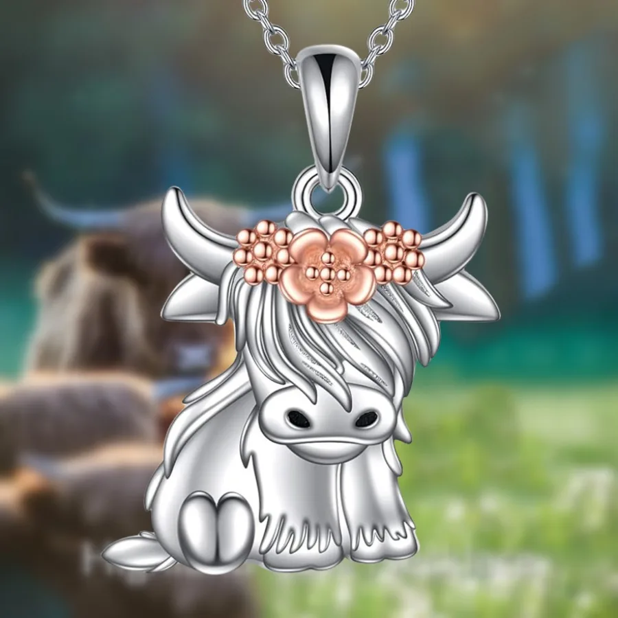 Fashion Highland Cow Necklace for Women's Birthday Love Anniversary  Christmas Jewelry Gift Cartoon  pendants