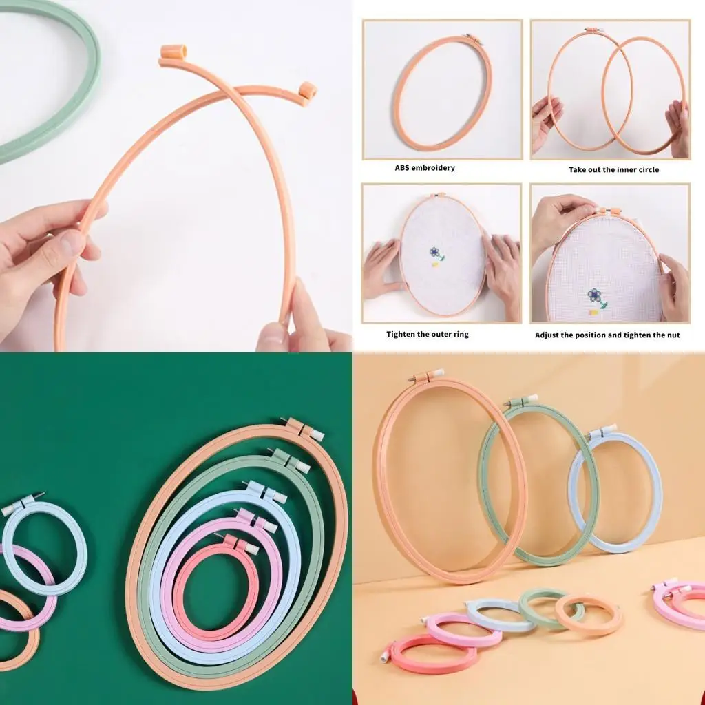 

Pack Of 5 Embroidery Hoop Display Frame Oval Embroidery Hoop with Spring Clip for Needleworks Stitching Sewing D2RD