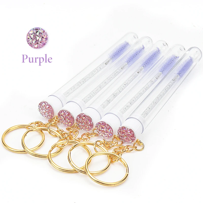 10/Pcs Mascara Wand For Lash Extension Clear Micro Comb  Tube Eyelash Brush With Gold Keychain Glitter Container Makeup Tool