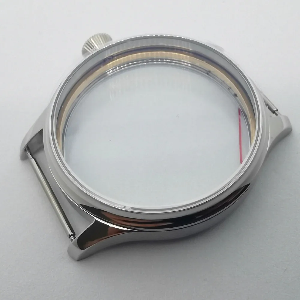 44mm Silver Pvd Black Stainless Steel Case Fits Eta 6497 6498 St3600 3601 3602 Manual Winding Movement