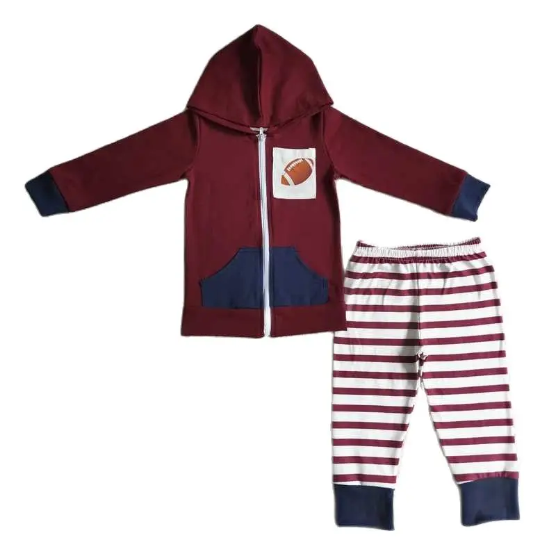 

Boys Rugby Burgundy Hooded Zip Long Sleeve Pant Set