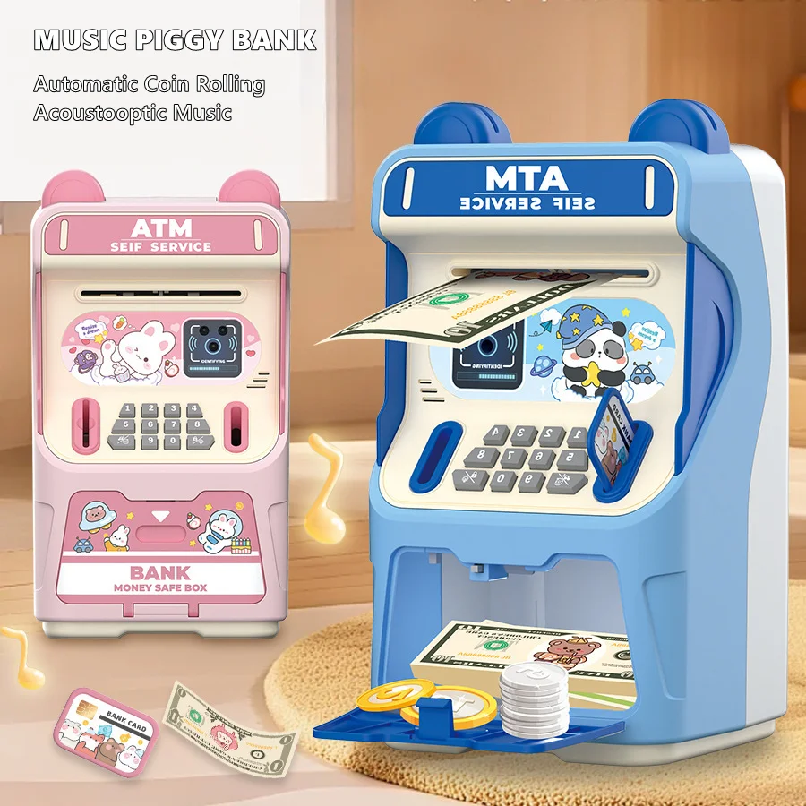 어린이 ATM 저금통, 음향광학 효과, 비밀번호 잠금 해제, 자동 동전 롤링 머니 박스 장난감, 남아 여아 선물