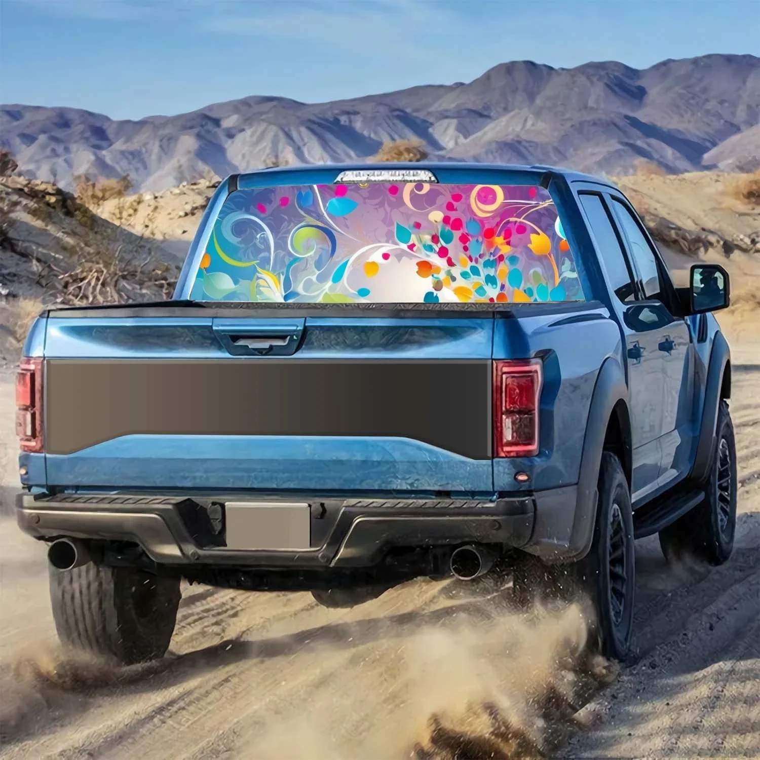 Abstract Flowers Rear Window Decal Fit Pickup,Truck,Car Universal See Through Perforated Back Windows Vinyl Sticker