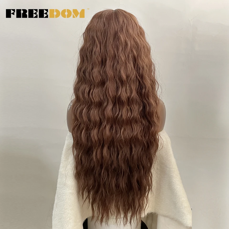 FREEDOM Synthetic Lace Wigs Ombre Blonde Ginger Long Deep Wavy Wigs Heat Resistant Synthetic Wigs For Black Women Cosplay Wigs