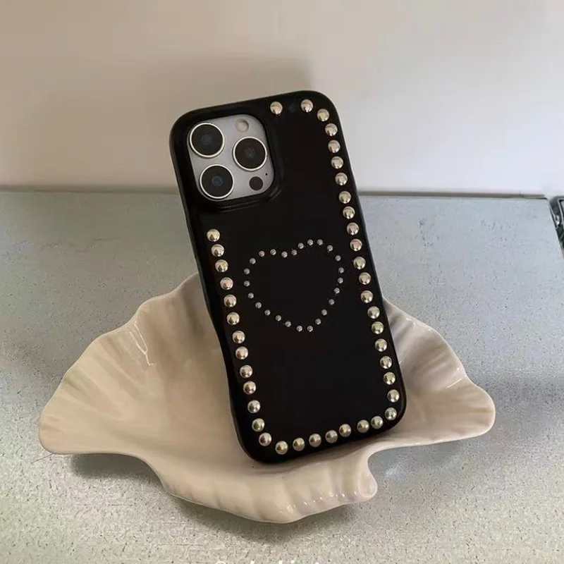 

Ins 3D Nail Bead Cool Style Phone Case for IPhone 13 14 15 16 17 Pro Max Anti Drop Back Cover