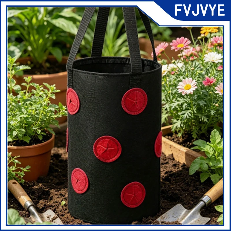 3 Gal 12 holes Strawberry grow pot bags Plants Flower Tomato Growing Garden wall Hanging Vegetable Root Planting Reusable Her A5