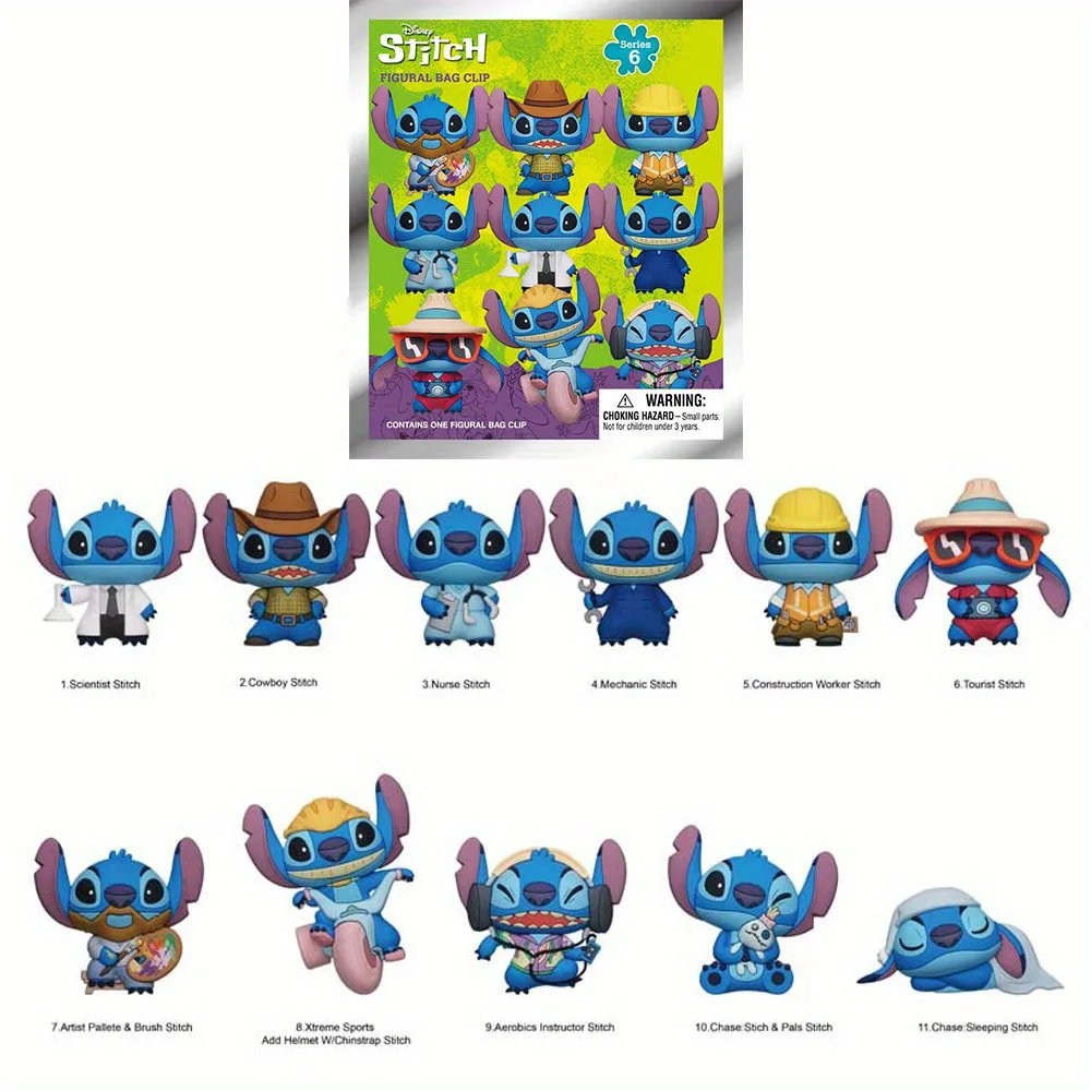 Porte-clés figurine en PVC sous forme de boîte mystère, sous licence officielle Stitch, 1 pièce, Disney