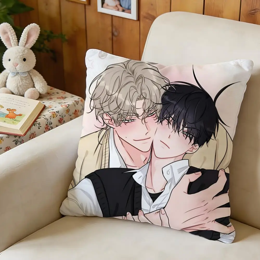 BL Anime Yaoi Loving Cartoon Pillow Case Soft Washable Short Plush Modern Decorative Cushion for Sofa Bed Office Car Living Room