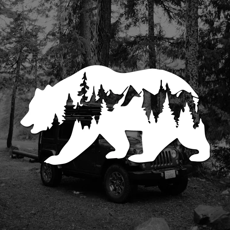 Creative Bear & woods Stickers，White and Black，For Cars, Trucks, Walls, Motorcycles & laptops