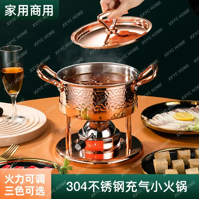 Small Hot Pot 16cm Clear Soup Pot One Person One Pot 304 Three-Layer Steel Stainless Steel High-Grade Small Hot Pot