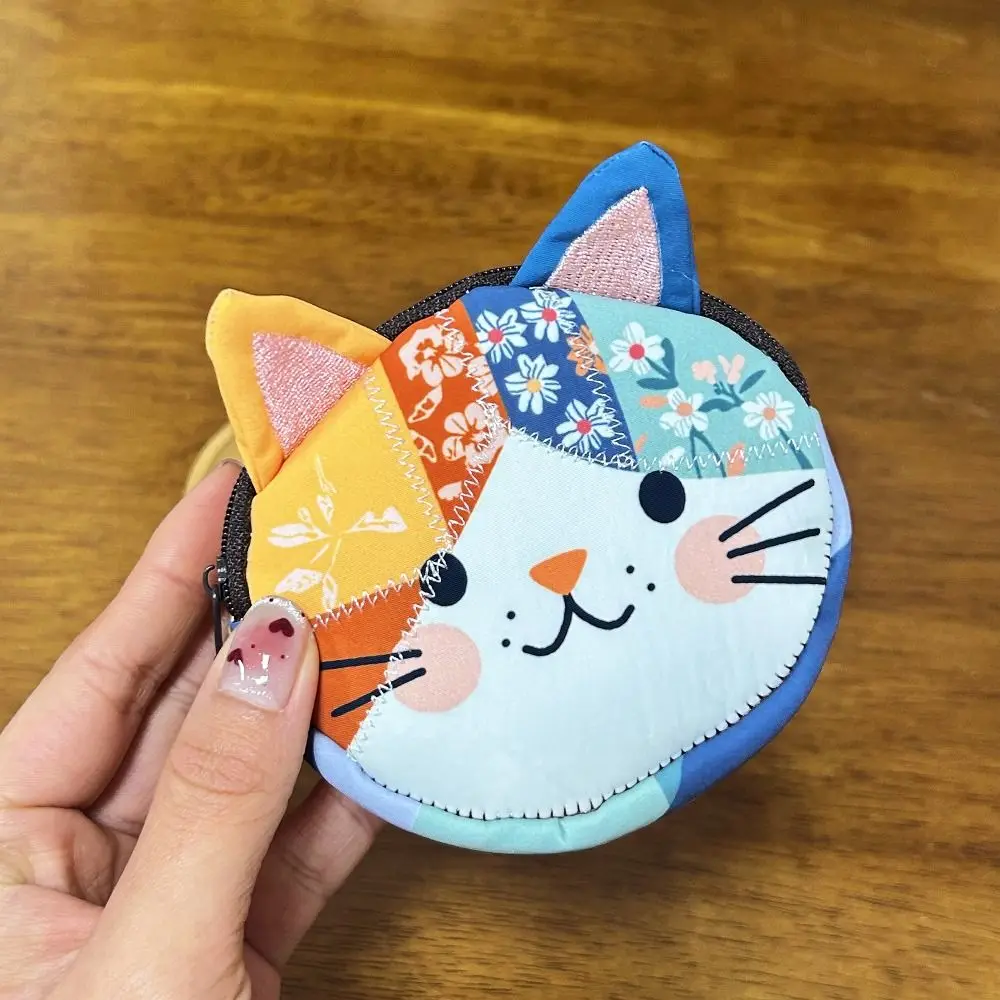 High Quality Patchwork Coin Purse Cat Zipper Design Makeup Bag Waterproof Travel Storage Bag Cute Storage Case for Women Girls