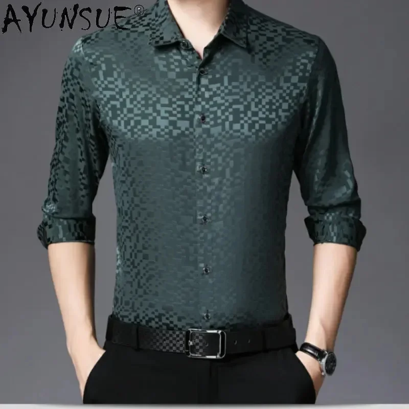 High End 92% Mulberry Real Silk Shirt for Men Long Sleeve Spring Autumn Men's Clothing Male Business Casual Loose Camisa