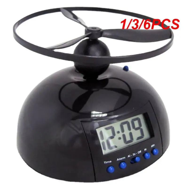 1/3/6PCS Novelty Alarm Clock Portable Mini Household Supplies with Round Propeller Flying Clock Desktop Office for Home School