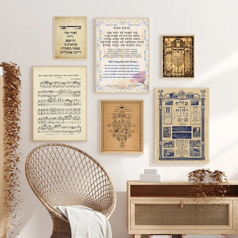 Impresión de placa Shiviti, amuleto de Kabbalah, talismán hebreo, póster de bendición para el hogar, protección, lienzo judío Vintage, decoración de pintura