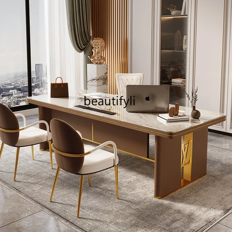 Light luxury Italian rock slab, modern simple home study large board table anti-light desk