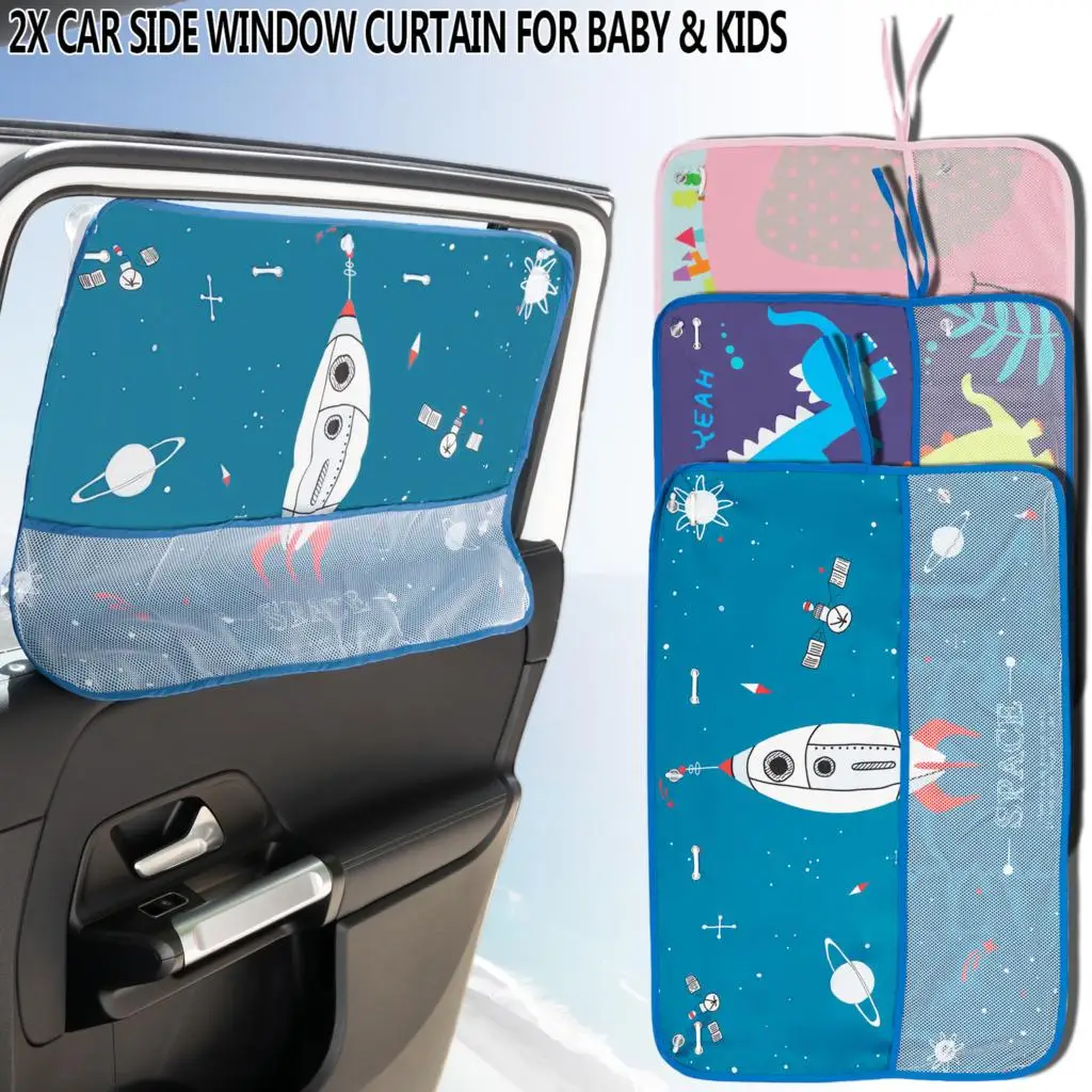 Pair Car Window Sun Shade Curtain Sunshade Cute Cartoon Pattern Anti-UV W/ Storage Net For Children Baby Kid Heat Shield Protect