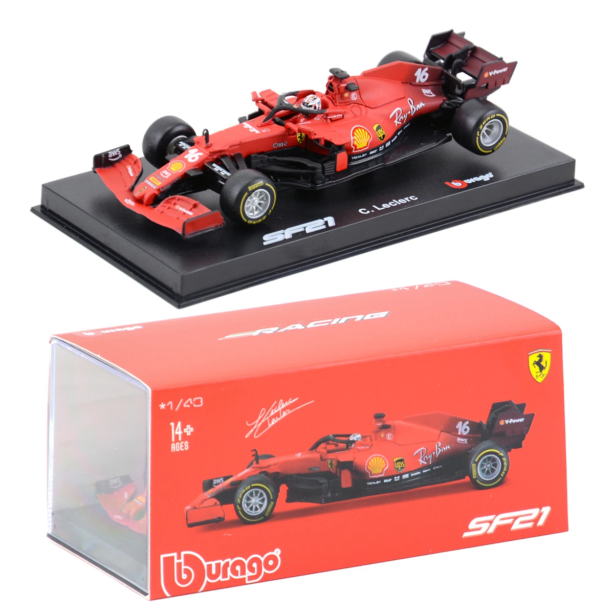 Bburago 1:43 Ferrari 2021 SF21 #16 #55 F1 Formula auto Die Cast veicoli modello da collezione giocattoli da corsa scatola acrilica