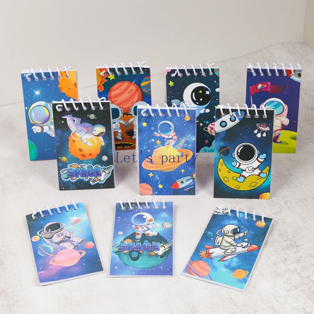 10 pçs dos desenhos animados espaço exterior astronauta tema bobina portátil notebook mini bloco de notas para crianças festa aniversário favores recompensas escolares