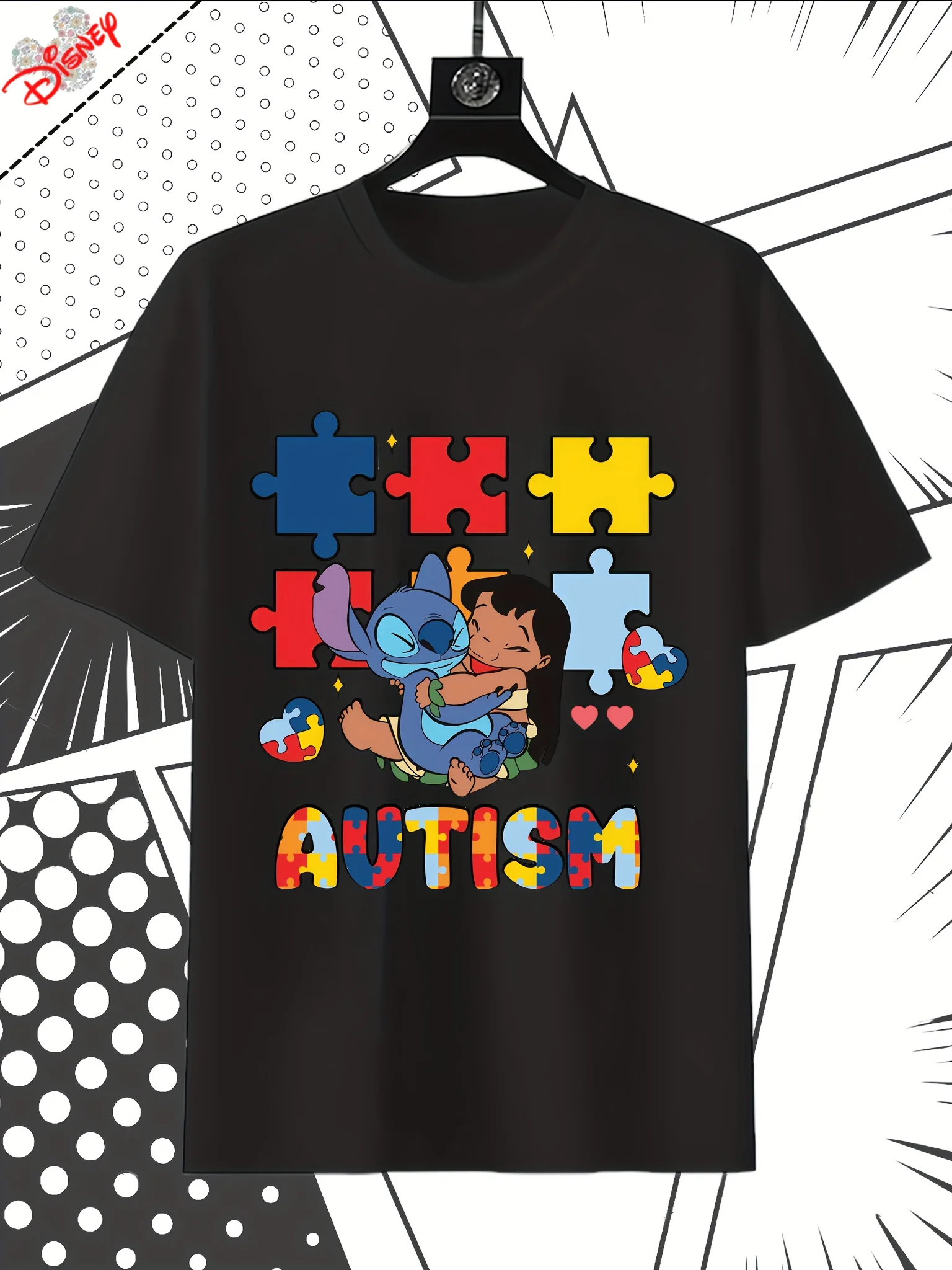 

Disney Women's Top, Designed By Lilo and Stitch, with An Autism Puzzle Theme, Is Perfect for Casual Wear Throughout The Season