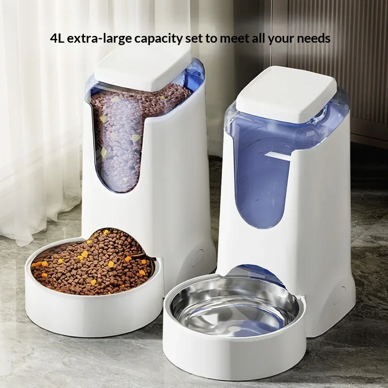 

New 2-in-1 Large Capacity Stainless Steel Automatic Pet Waterer & Feeder, Dog Cat Water Dispenser & Food Bowl Set for Indoor Pet