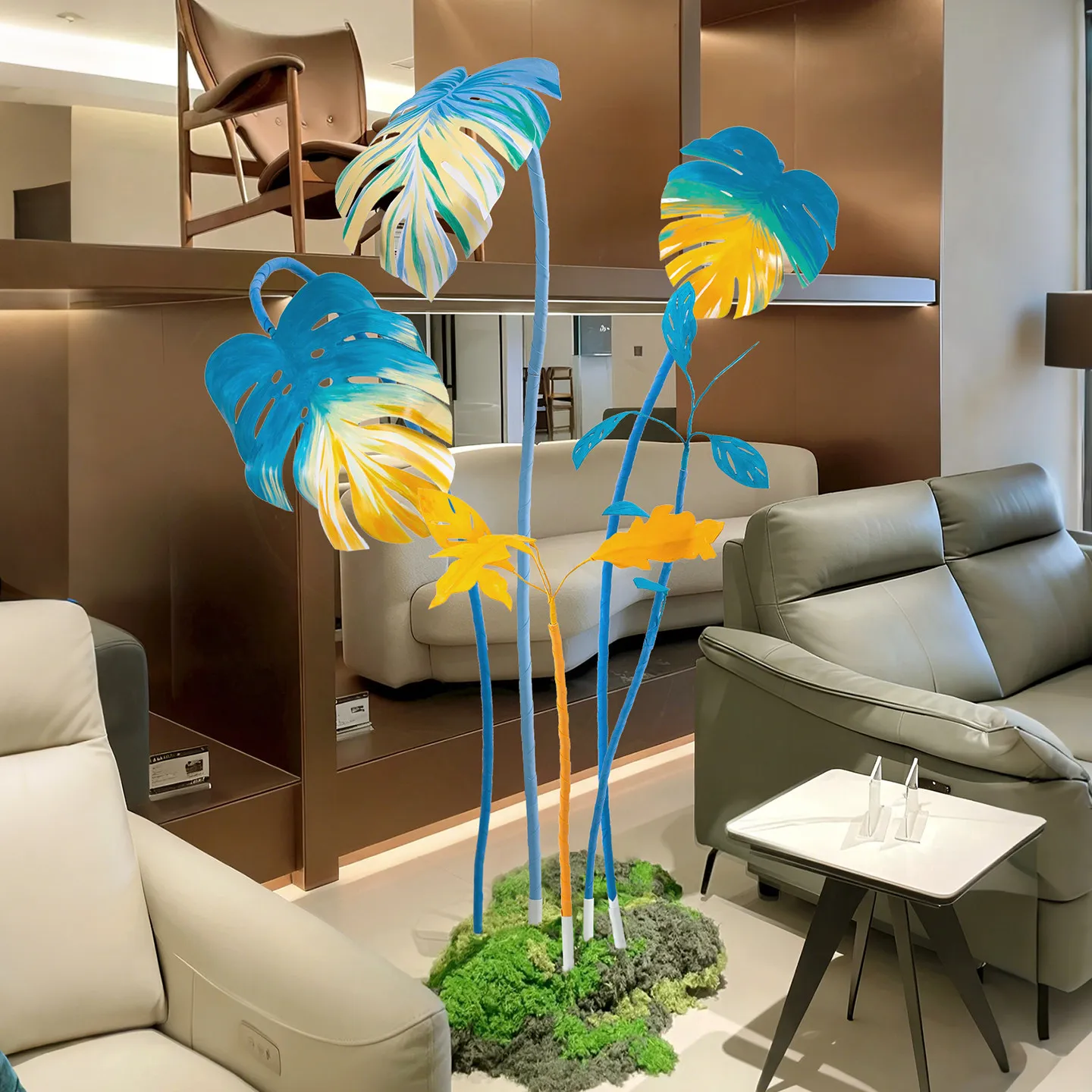 LMM blue simulated flower leaf landscaping indoor giant turtle leaf soft decoration floral arrangement