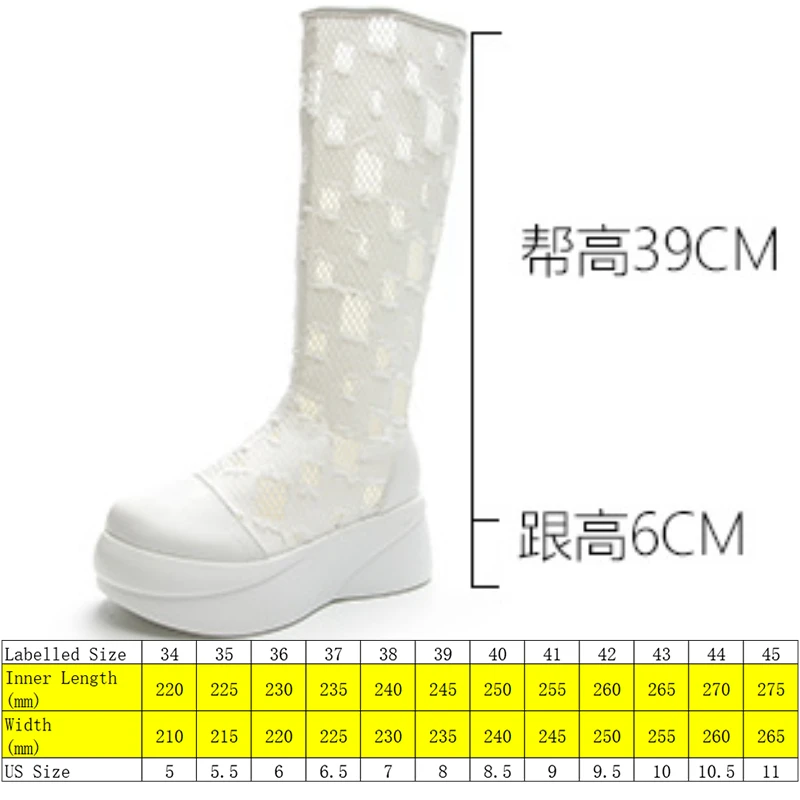 Fujin 6cm New Denim Motorcycle Knee High Boots Summer Platform WedgeThick Heels Booties Breathable Hollow Women Air Mesh Shoes