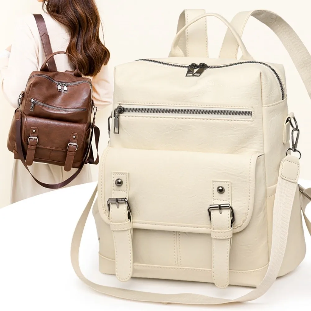 PU Peather Student Backpack Multifunctional Large Capacity Student School Bag Soft Anti Splash Water Mommy Shoulder Bag
