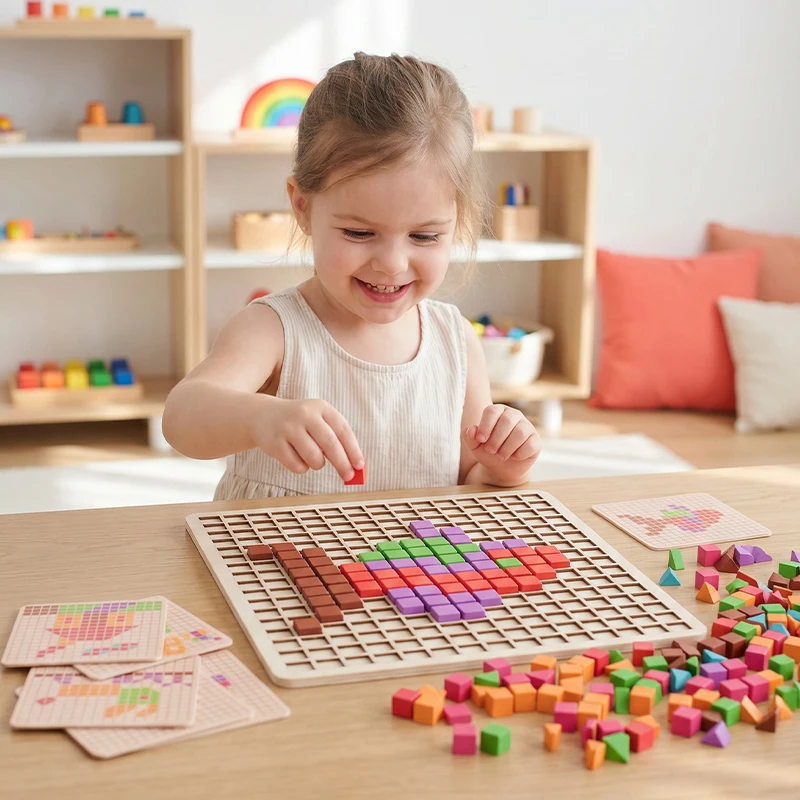 Wooden Logical Cube Puzzle - Montessori Intelligence Toy for Kids, Color Shape Matching Blocks, Early Learning Educational Game