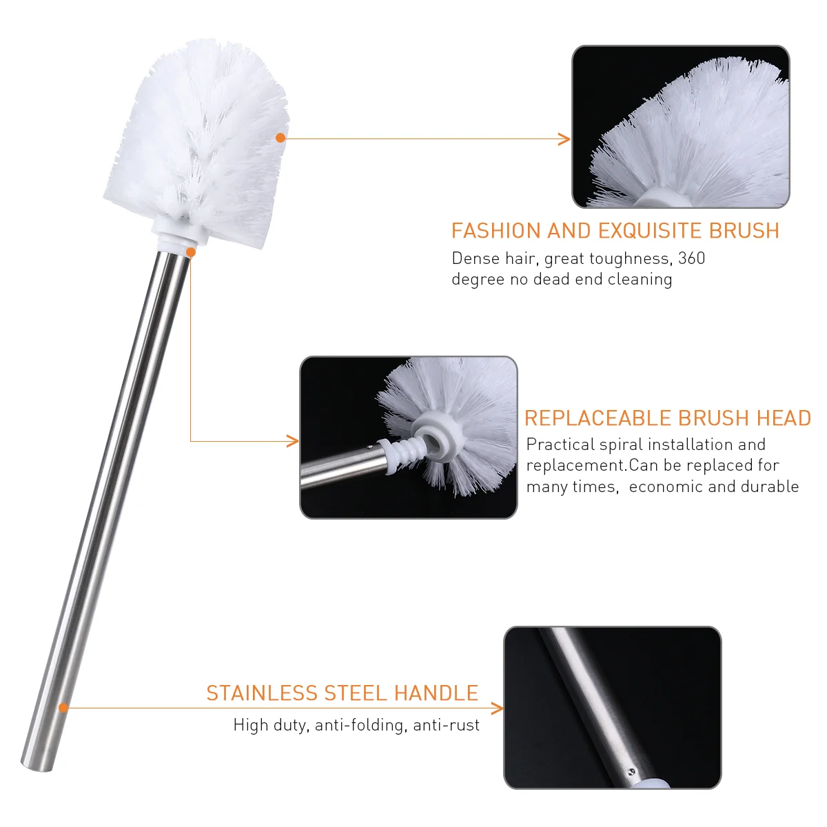 BESTOMZ-Porte-brosse de nettoyage de WC en acier inoxydable, 3 pièces