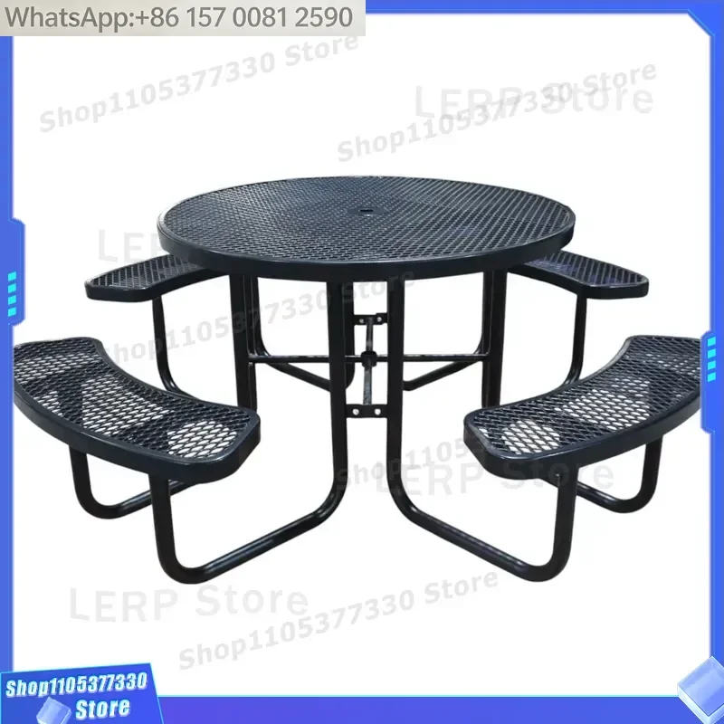 Outdoor Furniture Commercial Round Picnic Table Garden square Metal Dining Table and Chair 6/8 FT Steel Table with Umbrella