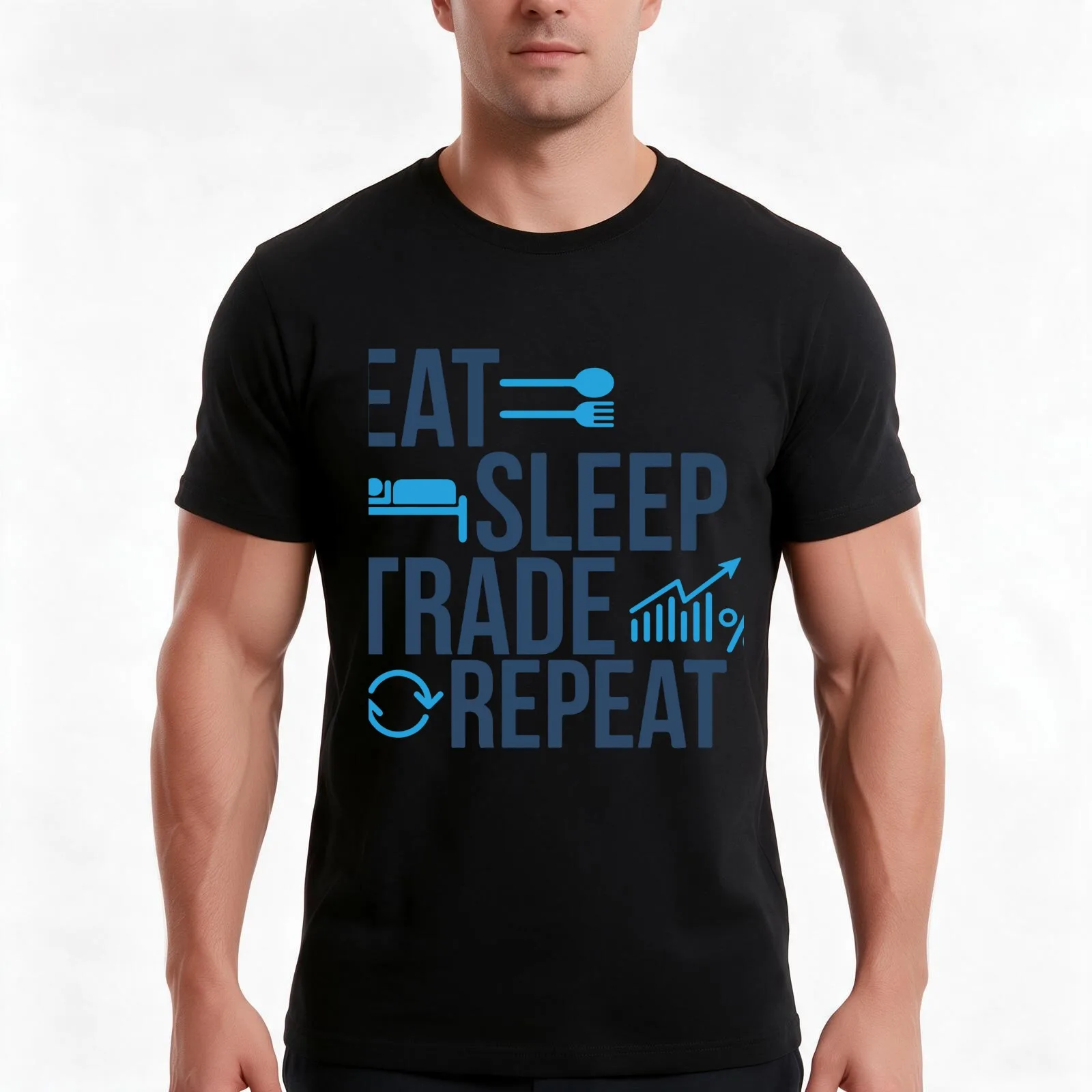 Eat Sleep Trade Repeat trading shares stock exchange T-Shirt, Summer Casual Cotton Tee, Oversized Streetwear Tops, 100% Cotton