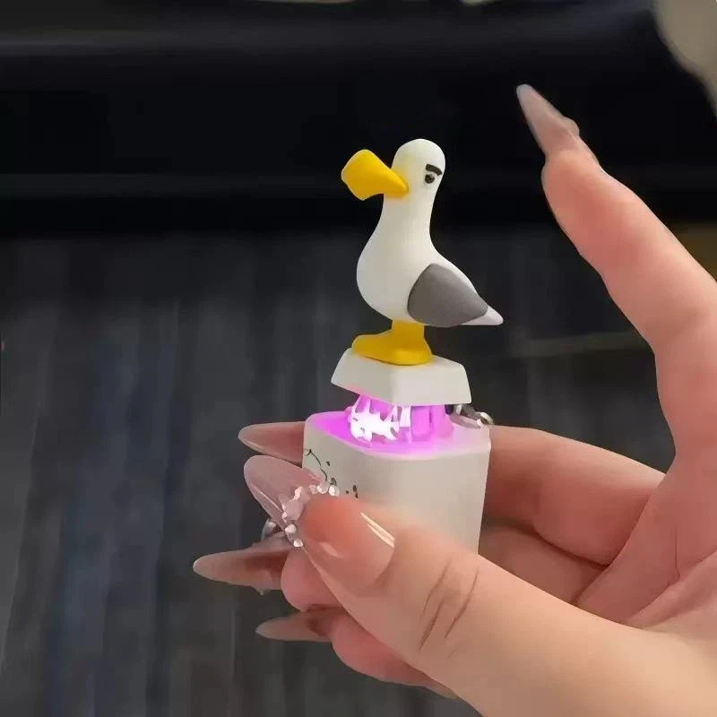 1Pc Seagull Keychain Button With Sound LED Rechargeable Keyboard Clicker Fidget Toys Stress Relief Animal Keycaps Funny Gift