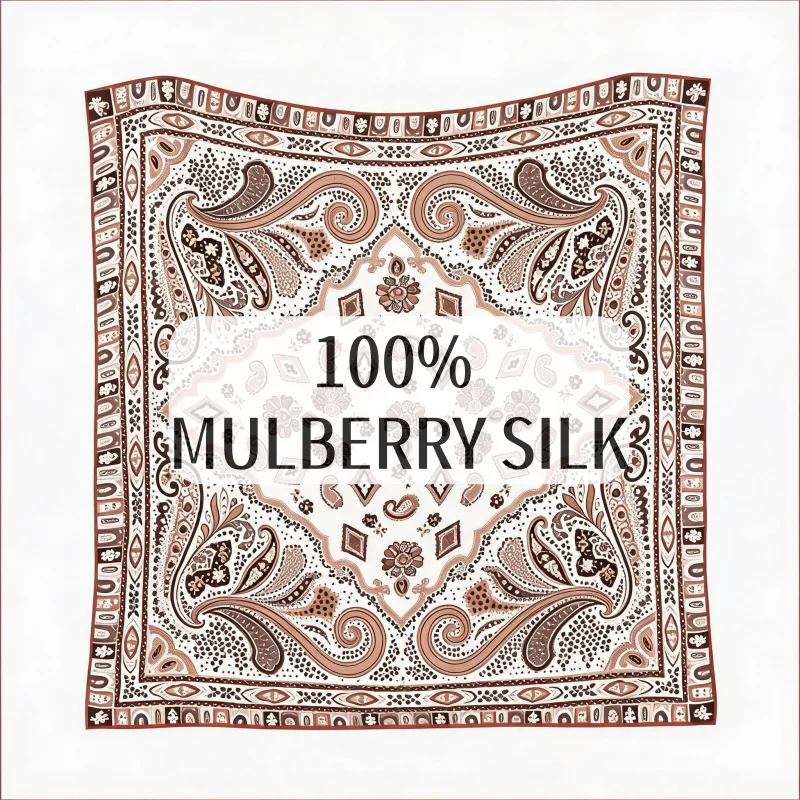Luxury 100% Pure Silk Square Scarf 70X70cm Classic Multi-Layer Border Paisley Floral Print Neck Wrap Headscarf Bag Decor Present