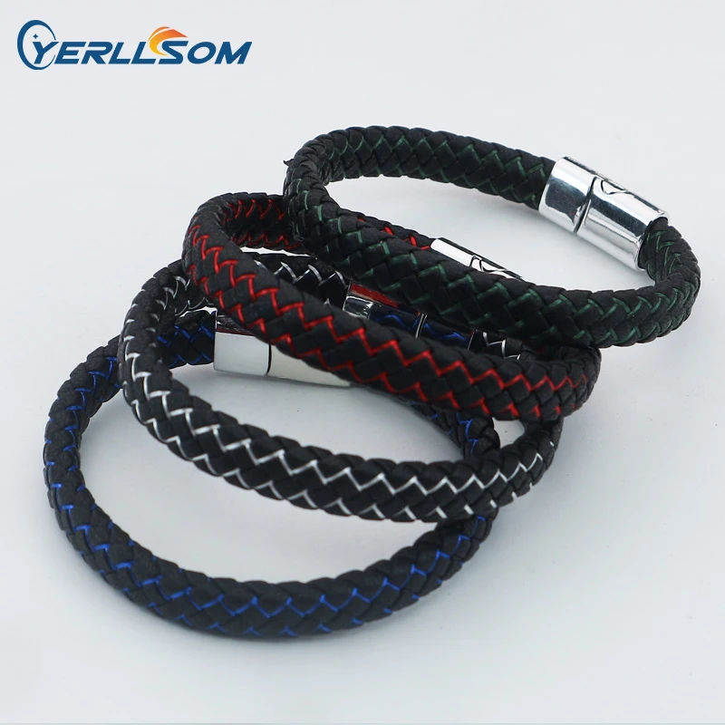 YERLLSOM 100pcs/Lot Handmade fashion couple leather bracelet stainless steel bracelets custom your own messages logo