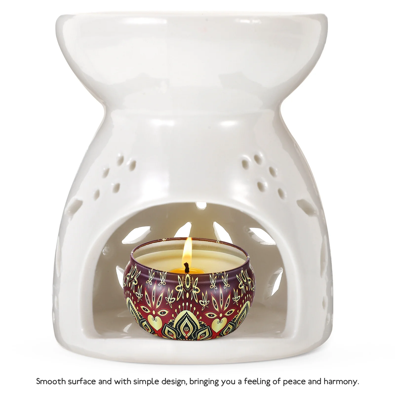 

Ceramic Essential Oil Burner Aromatherapy Stove Hollow Design Holder Decorative Aroma Diffuser for Indoor Desktop