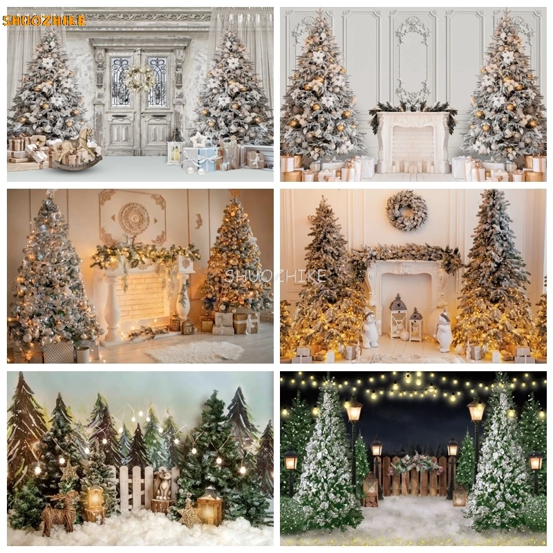 

Christmas Fireplace Tree Backdrop Window Stockings Gifts Baby Portrait Photography Background Photocall Photo Studio Props