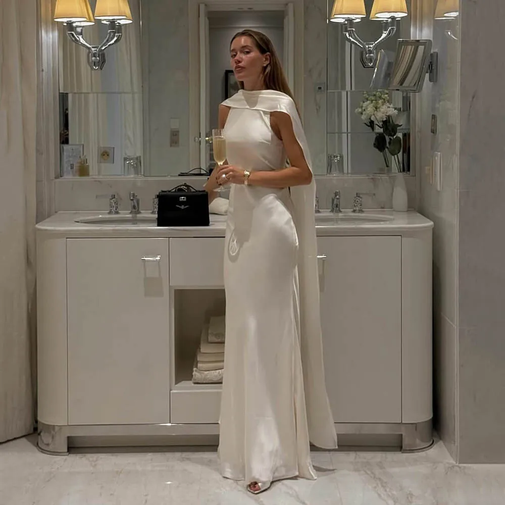 

MsikoodsCustomized Simple Memraid Evening Dresses With Cape 2026 Elegant White Formal Wedding Party Dress 2026 Prom Dress