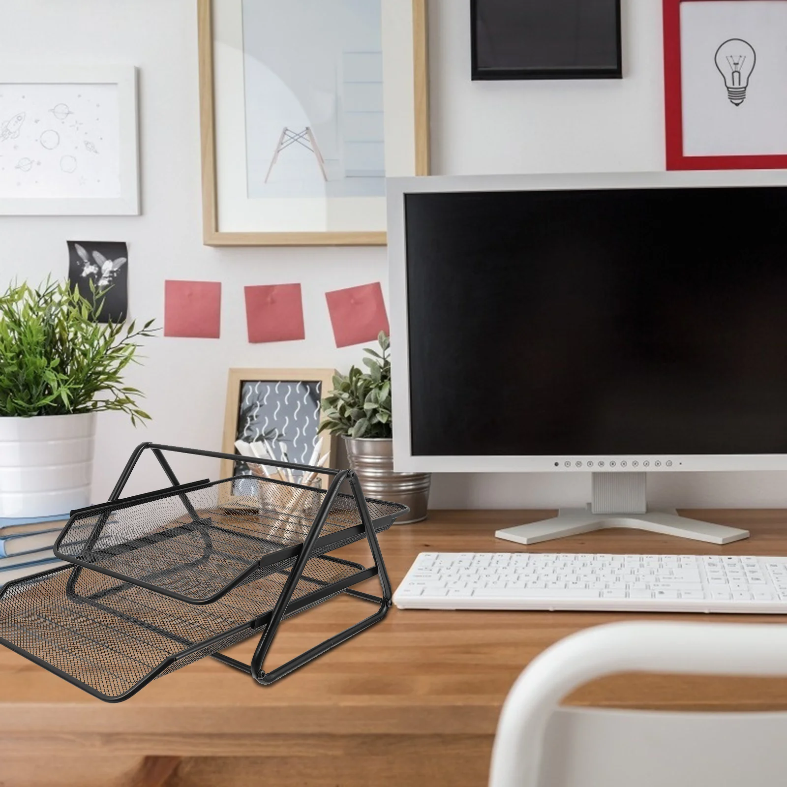 

1pc Iron 2-Tier File Rack Black Rust-Resistant Desktop Organizer For Documents Papers Magazines Stackable Metal Document Holder