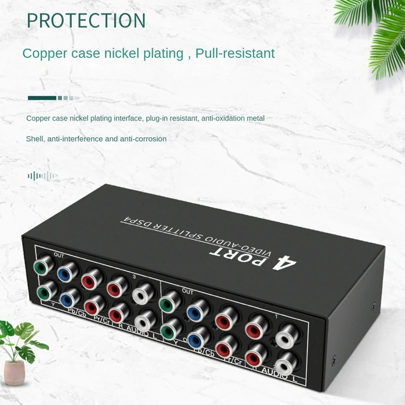 AV Component Video Audio Splitter 1 In 4 Out, 4-Way RCA/Ypbpr Component Video L/R Audio Splitter AV Video Switch Box; For DVD