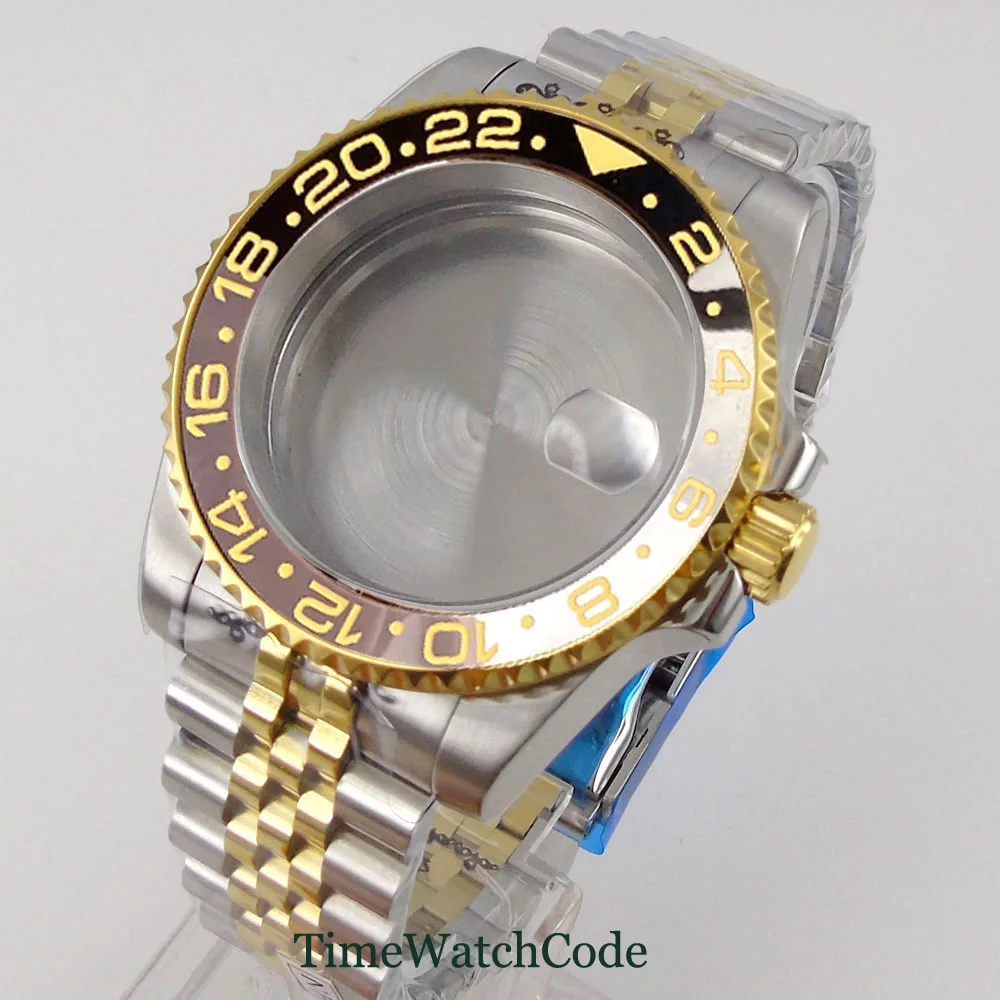 40mm Gold Plated Watch Case Two Tone Sapphire Crystal Fits NH34 NH35 NH36 ETA2824 PT5000 Miyota8215 DG2813 100m Water Resistance