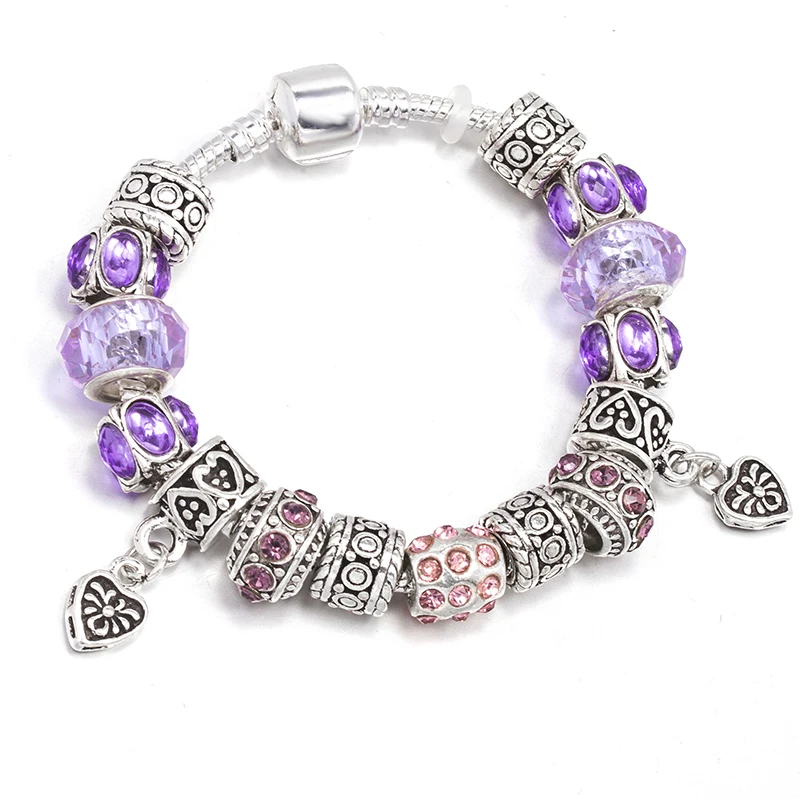 Literary retro silver plated crystal peach heart craftsmanship color preservation treatment women's Bracelet