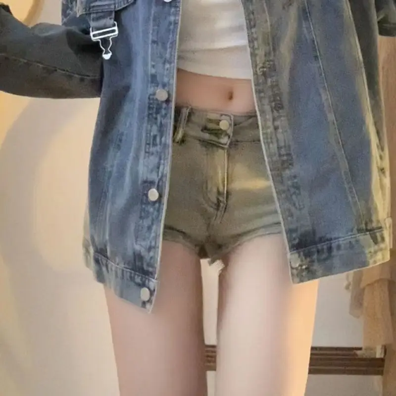 Pantaloncini di jeans aderenti Donna Stile vintage Streetwear Tasche alla moda Chic Summer American Retro Lady Hotsweet Casual Night Club