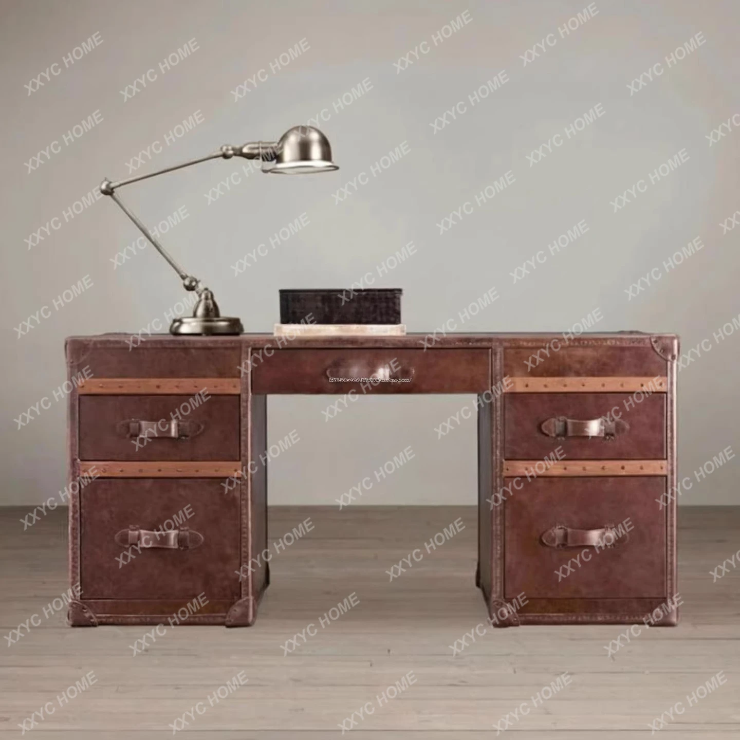 

Oil wax leather desk British style retro full soft bag study desk computer desk