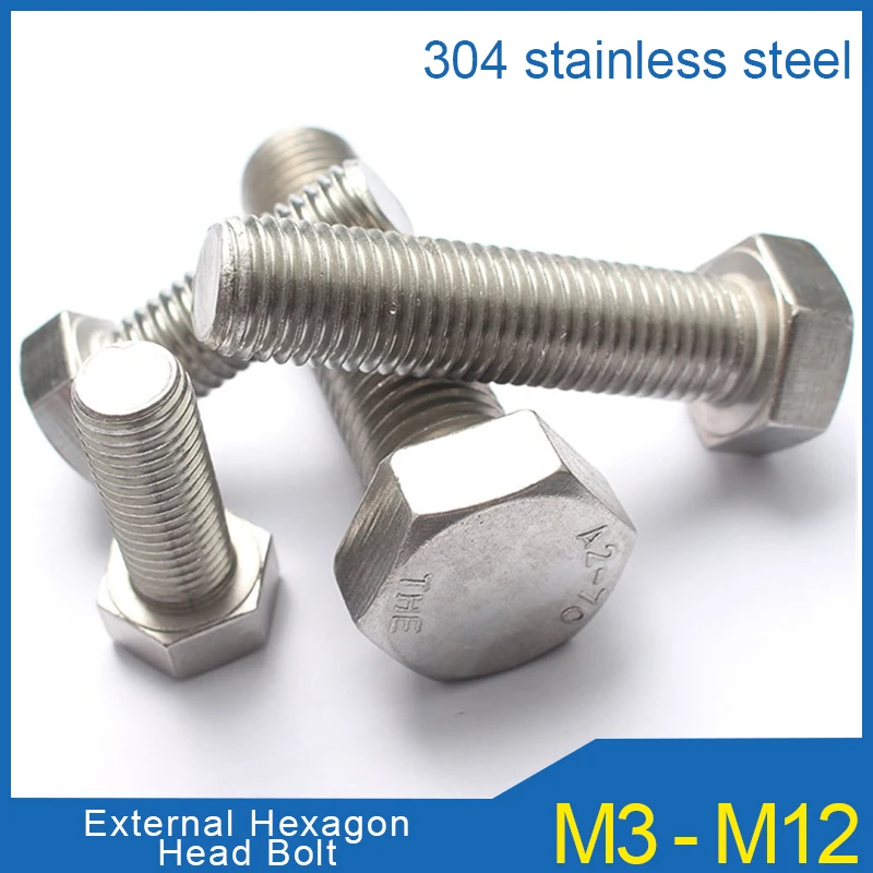 

304 Stainless Steel External Hex Hexagon Head Screws with Full Threaded M3 M4 M5 M6 M8 M10 M12 Hexagon Head Bolt DIN933