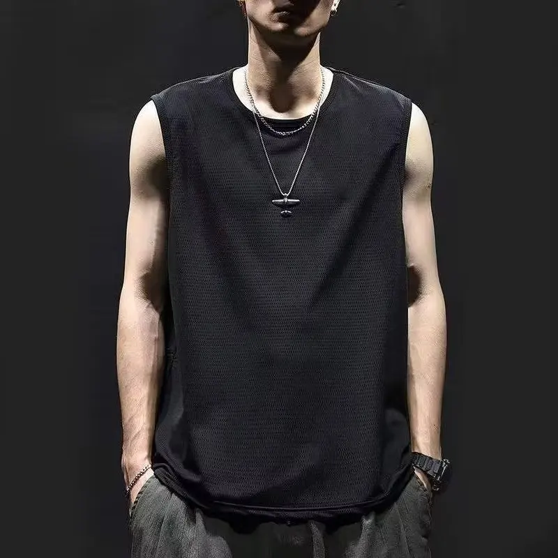 

TRSYPHXM 2025 new Mesh vest men's summer new sleeveless camisole thin solid color sports casual top