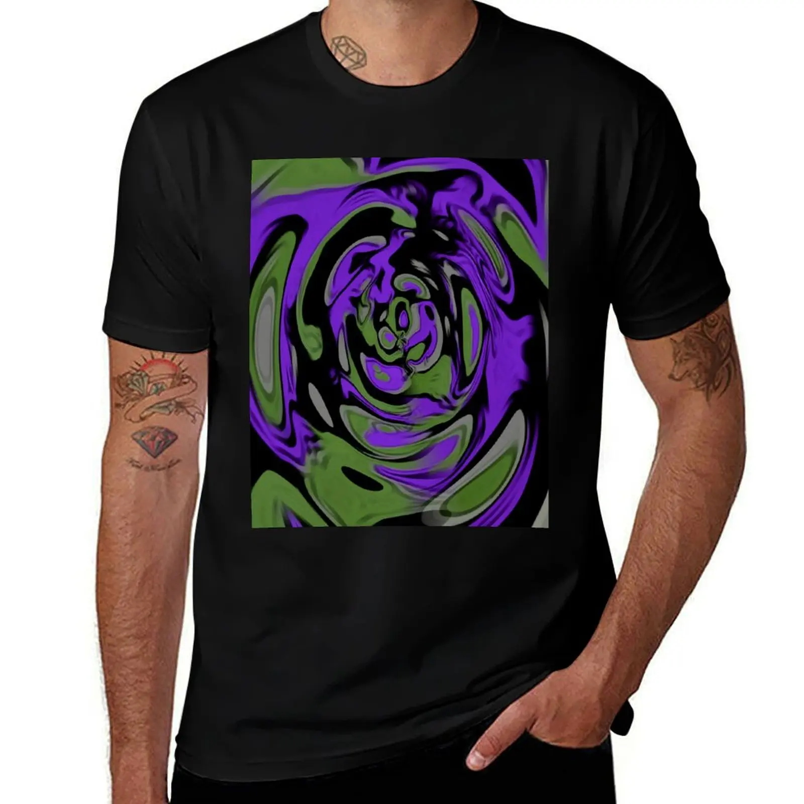 Composition in purple and green T-Shirt Casual Minimalist Short Sleeve Top T-Shirt