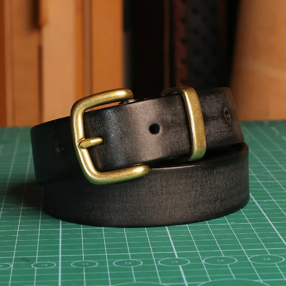 Retro American Style Women's Jeans Belt with Solid Brass Buckle Distressed Cowhide Leather Belt 3.0CM Width