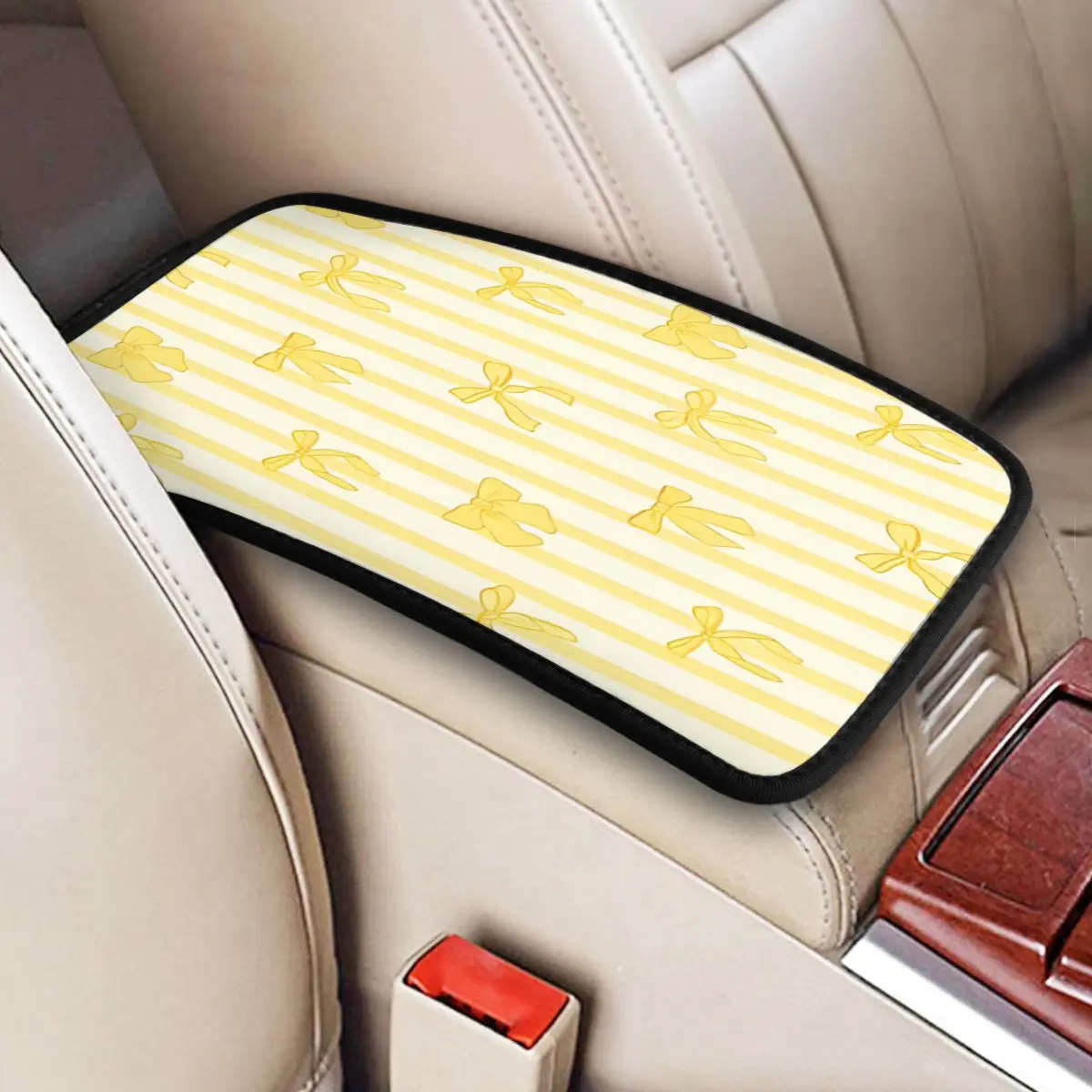 Four Seasons Car Armrest Cover Mat Bow Butterfly Plaid Center Console Cover Pad Storage Box Cover Car Accessories