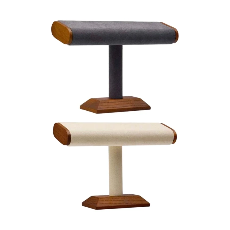 573B Space Efficient Walnut Jewelry Stand Velvets Lined Flat Tube Structure Rack