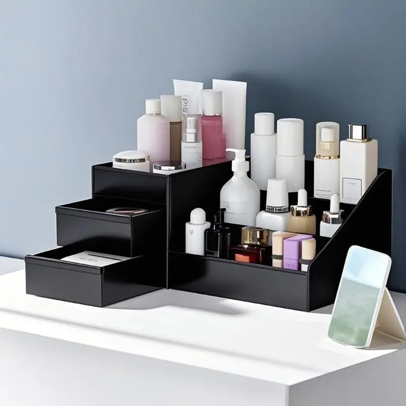 Cosmetics Storage Box with Drawer Clear Countertop Perfume Organizer for Skincare Lipstick Vanity Decor Valentine Gift